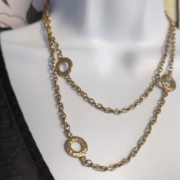 Hammered Donut Style Gold Chain Necklace - Picture 3 of 8